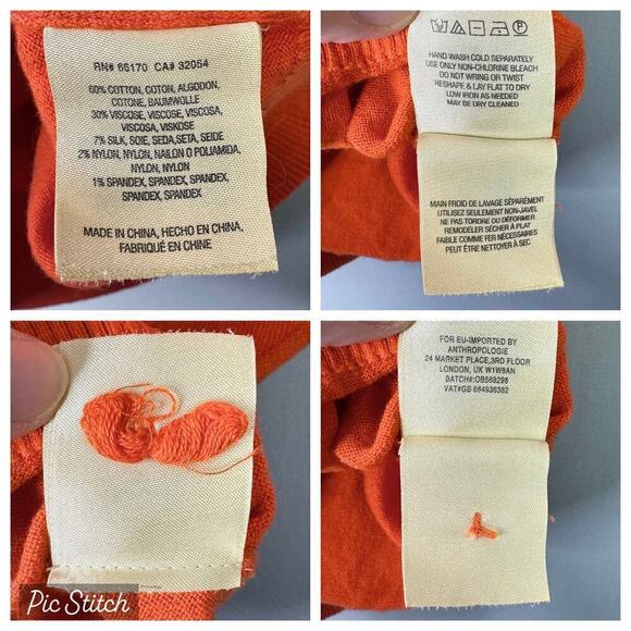 Anthro Moth Pullover Dolman Batwing Orange Silk Blend Short Sleeve Sweater Sz M - Picture 6 of 11